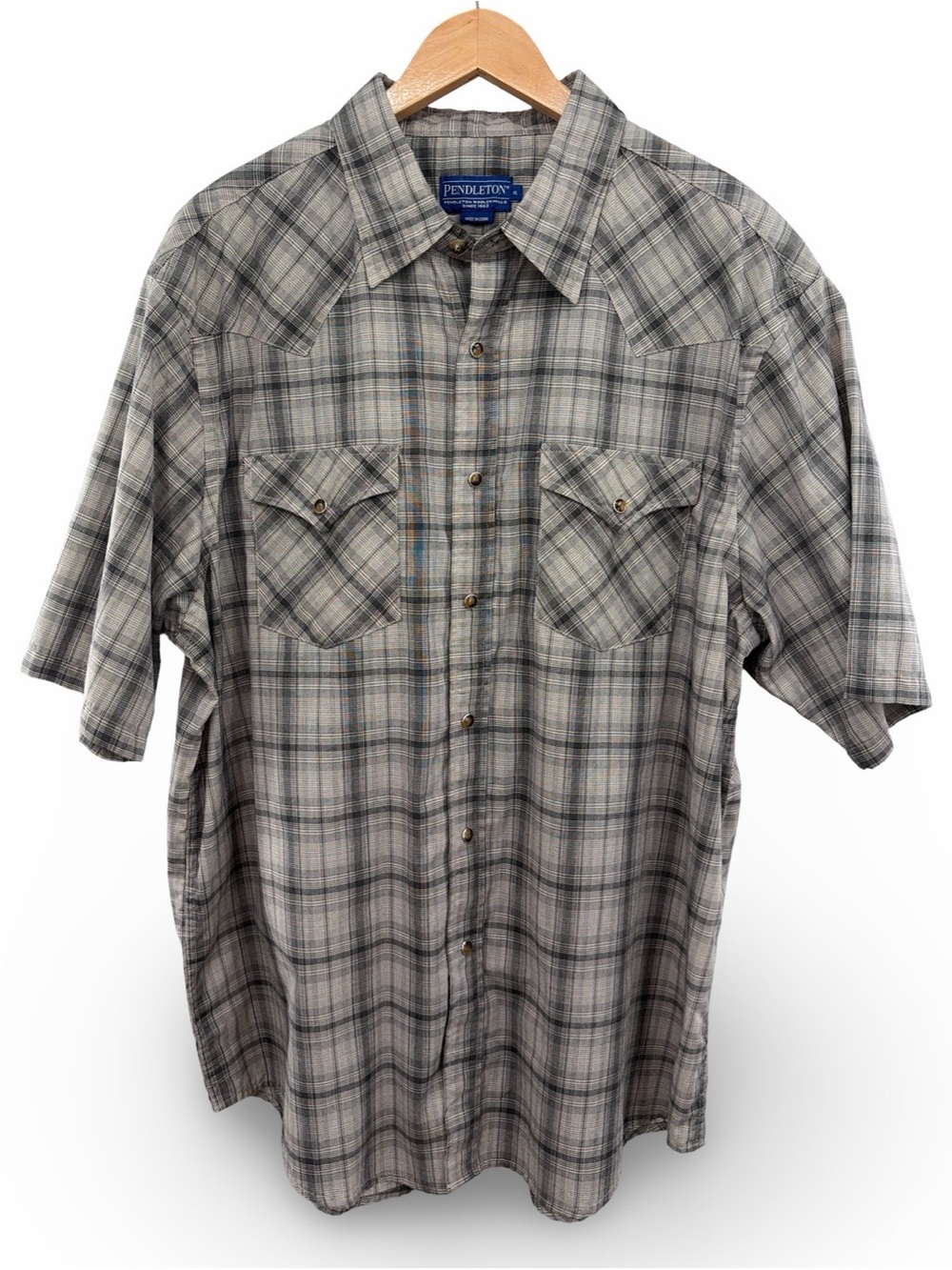 Pendleton Men’s Frontier Gray Plaid Short Sleeve Button-Up Shirt Size XL